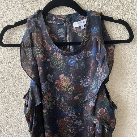 IRO Womens Top Silk Cold Shoulder Floral Blouse Peasant Cut Out Ciclan Size 40 - Picture 3 of 12